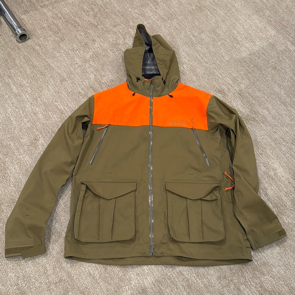 Orvis ProShell Upland Jacket Blaze and Tan, Pre-2023 version, XL